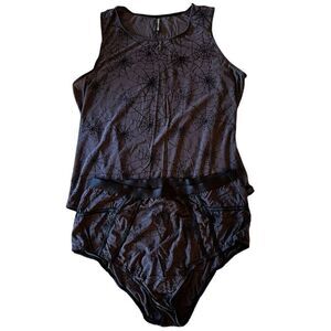 Torrid Curve Womens 2 US 2X Flocked Mesh Bodysuit Brief Panty Spider Web Print